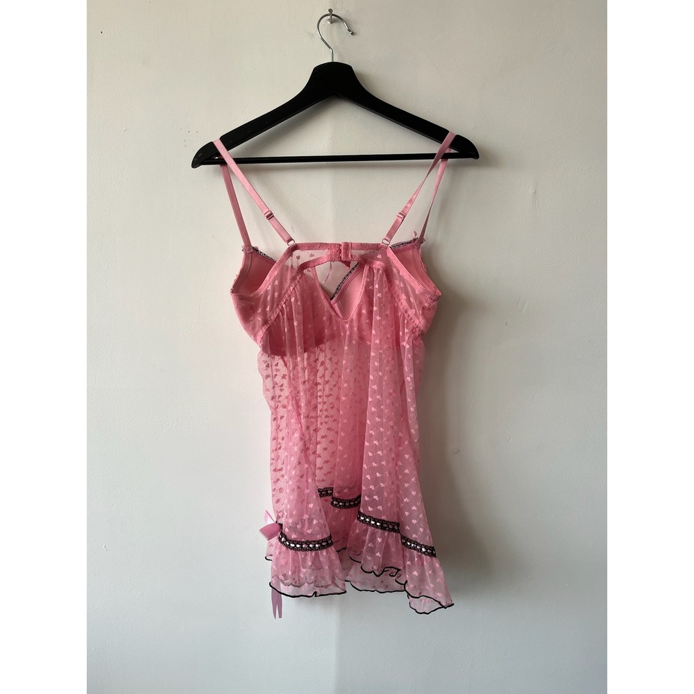 Nature Intimates Babydoll Lingerie Womens 38C Sheer Heart‎ Mesh Ruffle Bow Y2K